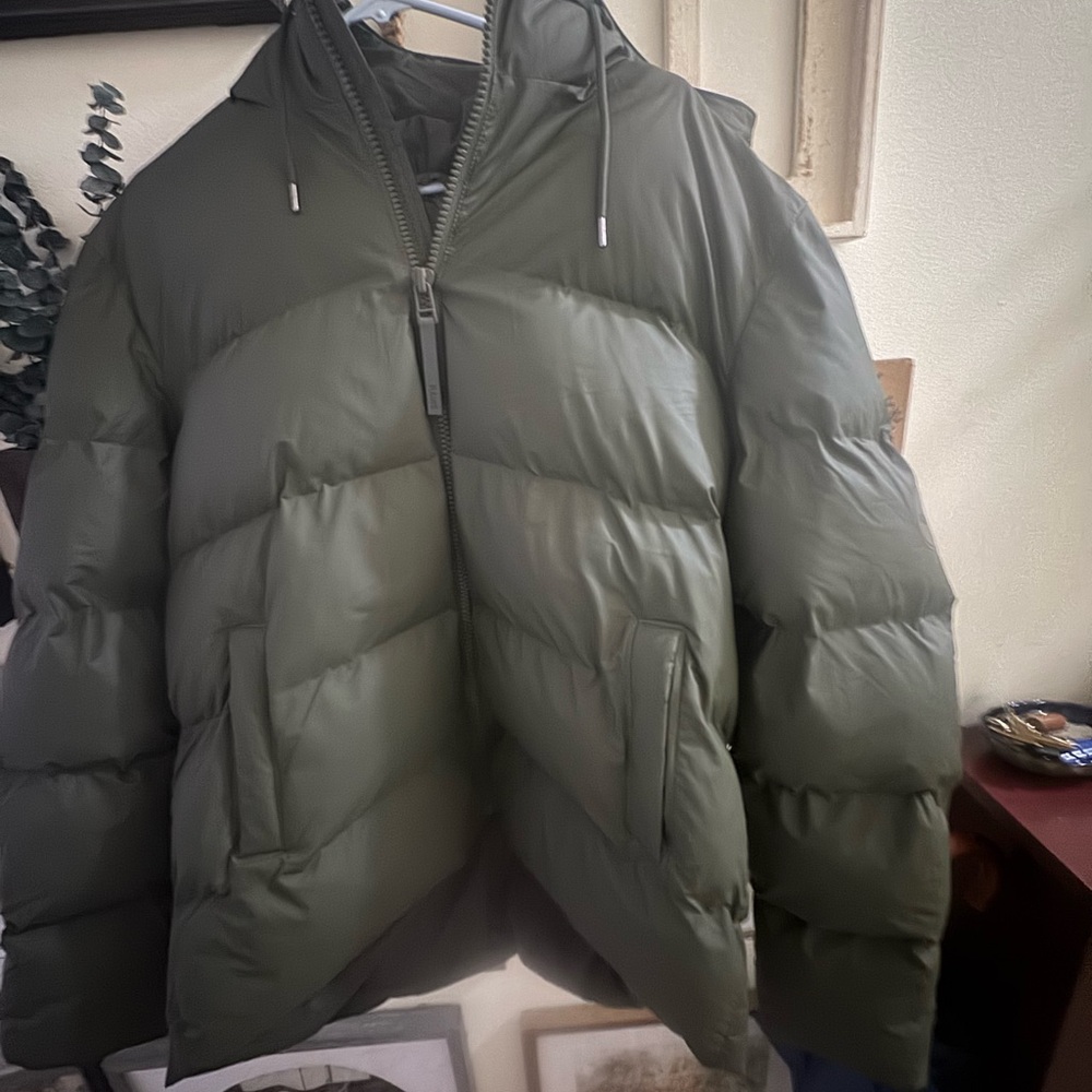 Rains Olive Green Puffer Jacket